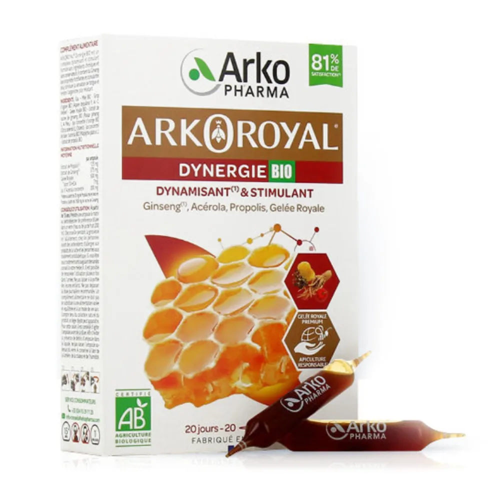 Arkoroyal Dynergie kompleks z matičnim mlečkom Arkopharma, acerolo in propolisom, ampule (20 x 10 ml)